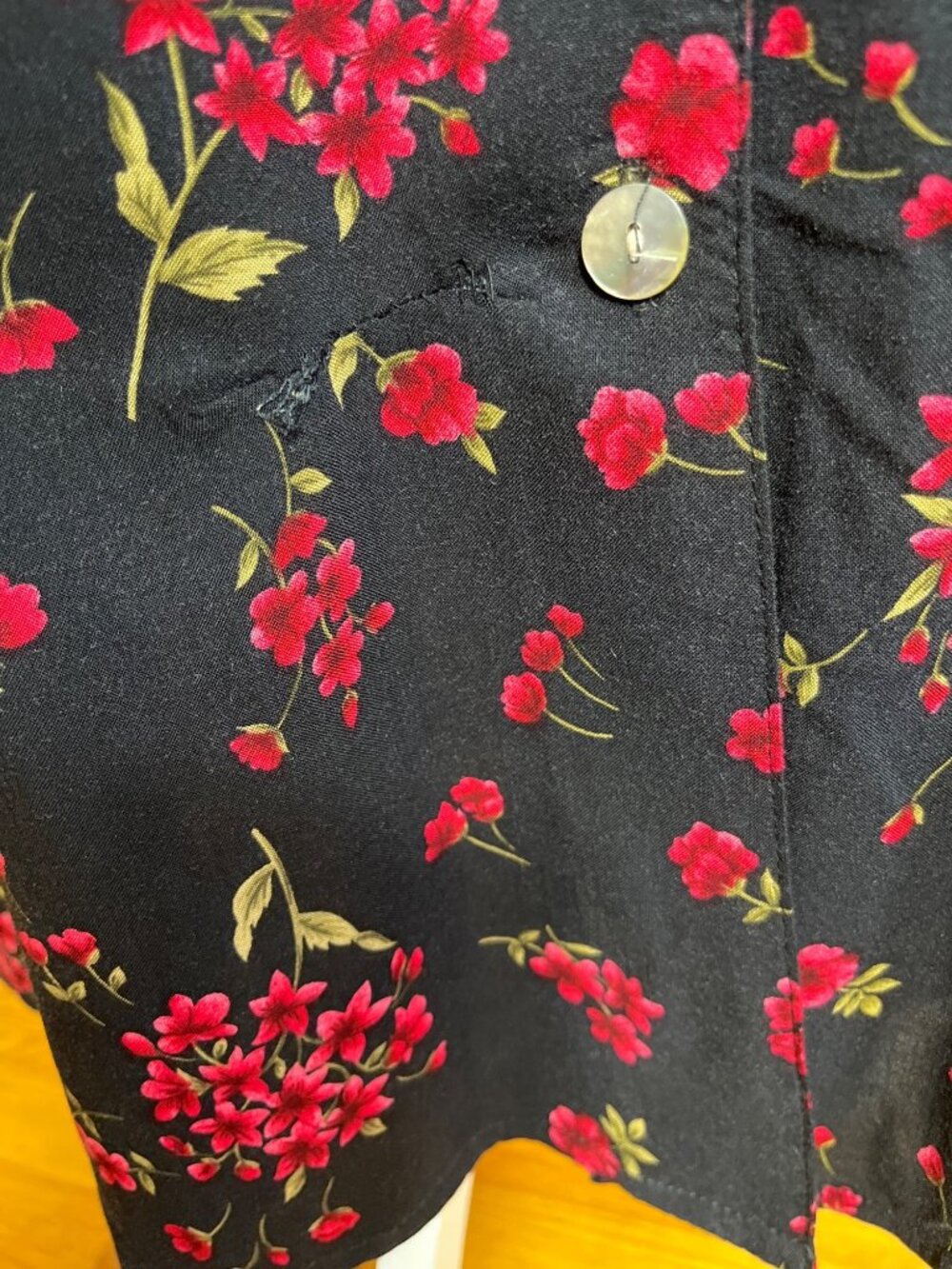 Vtg 90s Floral Midi Dress Black Red A-line Button Grunge Whimsigoth Jumper Wom M - Picture 7 of 9